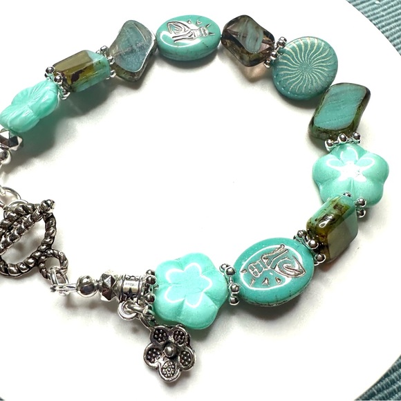 Czech Glass Beaded Handmade Turquoise Bracelet - Picture 3 of 7